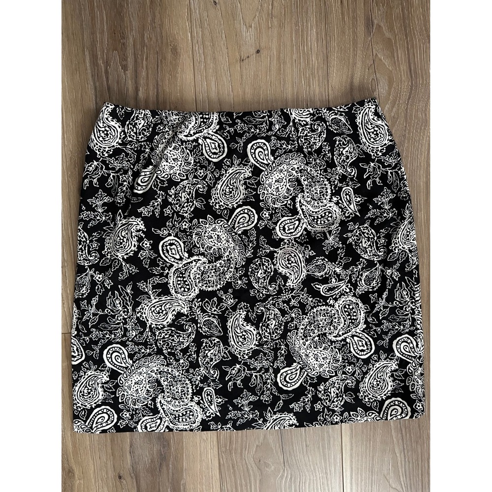 Lauren Ralph Lauren Petite Black White Paisley Cotton Mini Skirt 14P Vintage